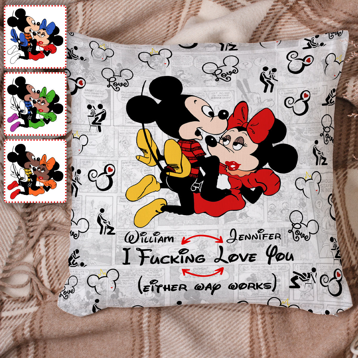 I Love You Mouse Couple - Personalized Mouse Throw Pillow