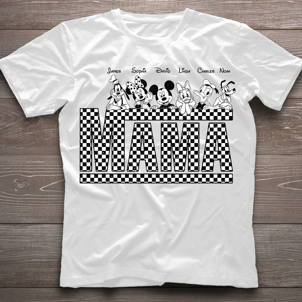 Vintage Checkered Mama Dada Mini Grandma Grandpa - Personalized Mouse T-shirt And Hoodie