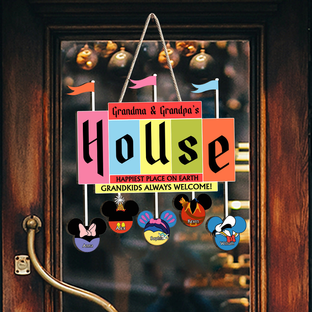 Happiest Place On Earth Grandkids Always Welcome - Personalized Mouse Custom Shaped Wood Sign