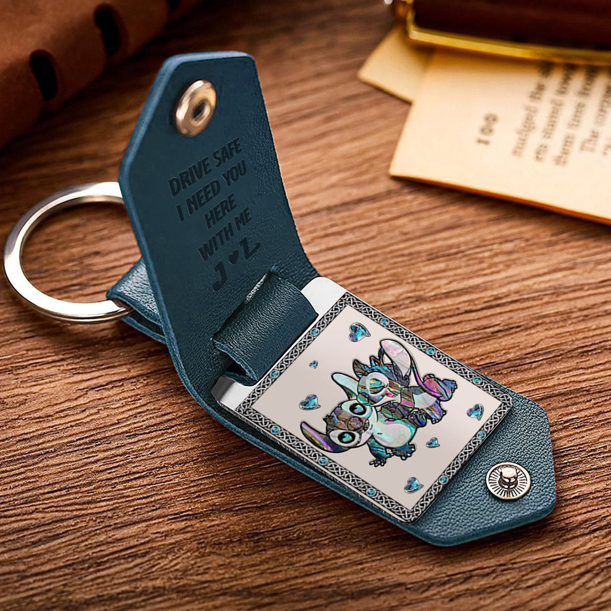 Drive Safe I Need You Ohana Couple - Personalized Ohana Leather Photo Keychain