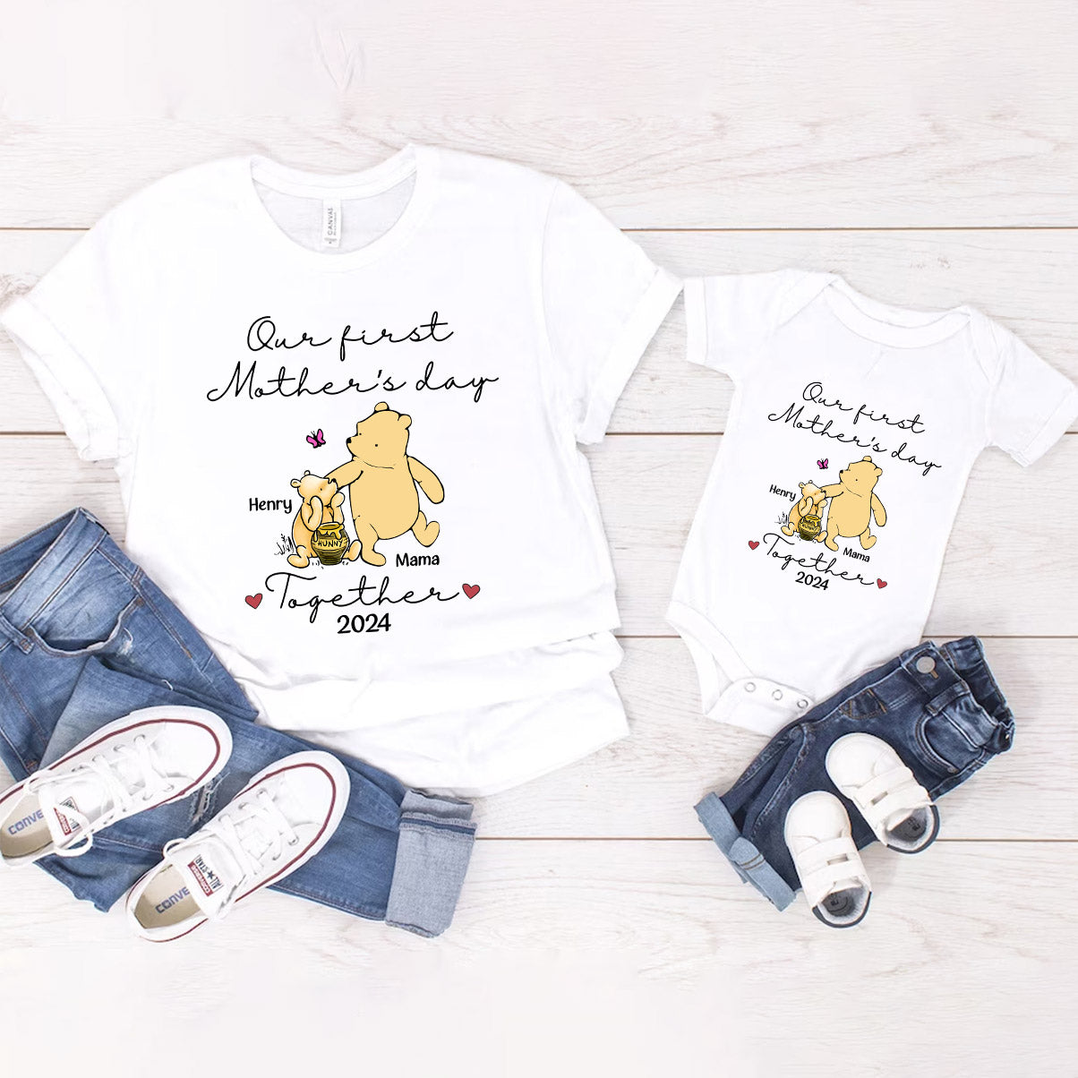 Our First Mother's Day Together - Personalized Mouse T-shirt And Baby Onesie
