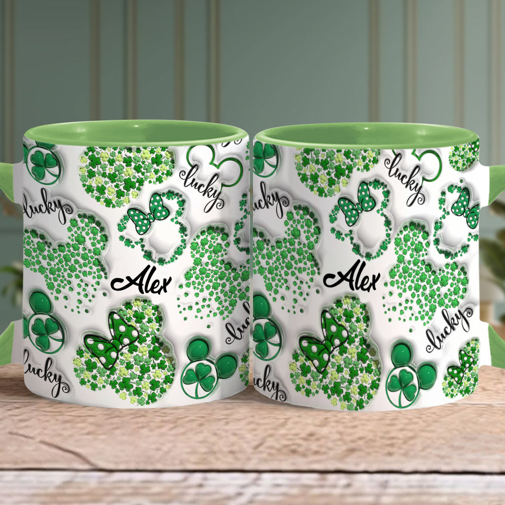 Lucky Mouse Ears Shamrocks - Personalized Mouse Accent Mug