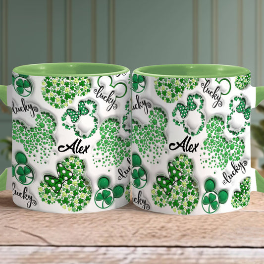 Lucky Mouse Ears Shamrocks - Personalized Mouse Accent Mug
