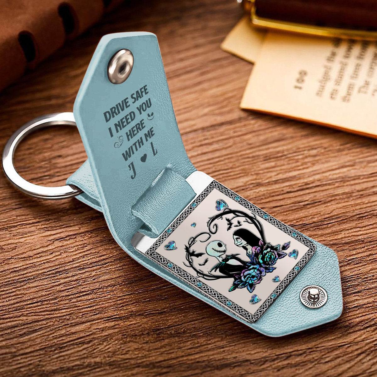 Drive Safe I Need You Nightmare Couple - Personalized Nightmare Leather Photo Keychain