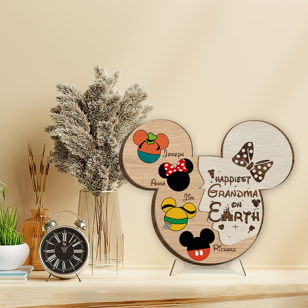 Happiest Grandma/ Nana/ Mom... On Earth - Personalized Mouse 2 Layered Wood Sign / Wood Plaque