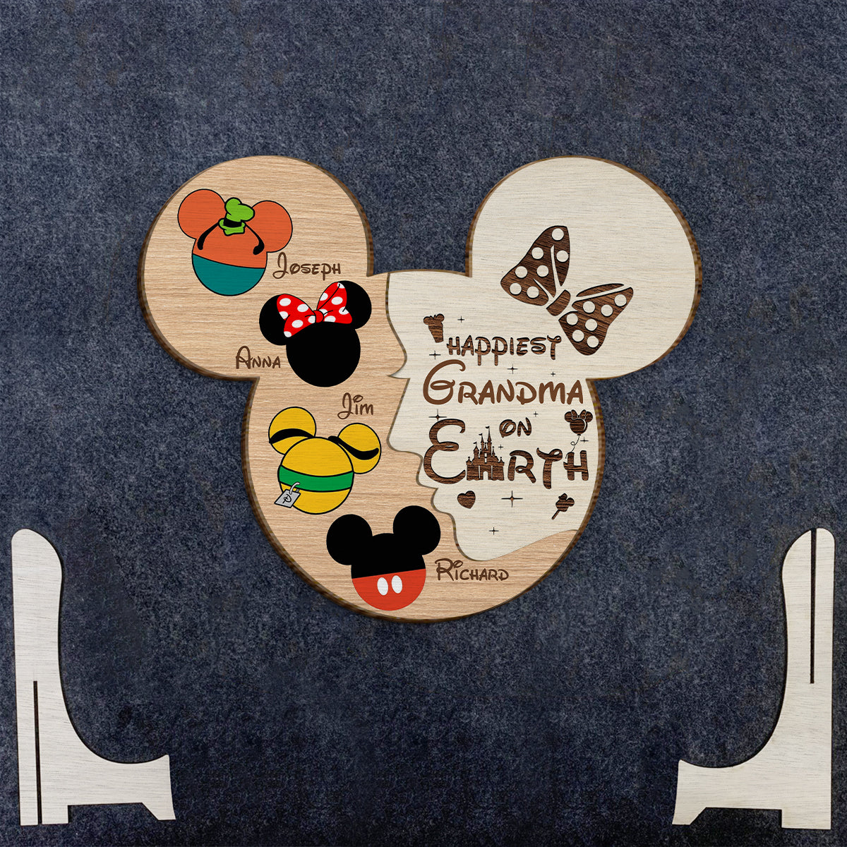 Happiest Grandma/ Nana/ Mom... On Earth - Personalized Mouse 2 Layered Wood Sign / Wood Plaque