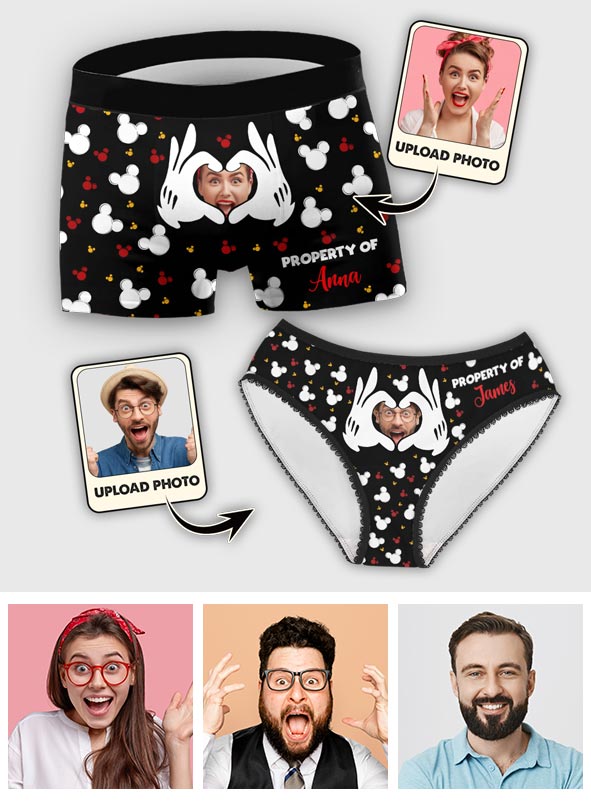 Property Of Him/Her - Personalized Mouse Lace Border Women Briefs And Men’s Boxer Briefs