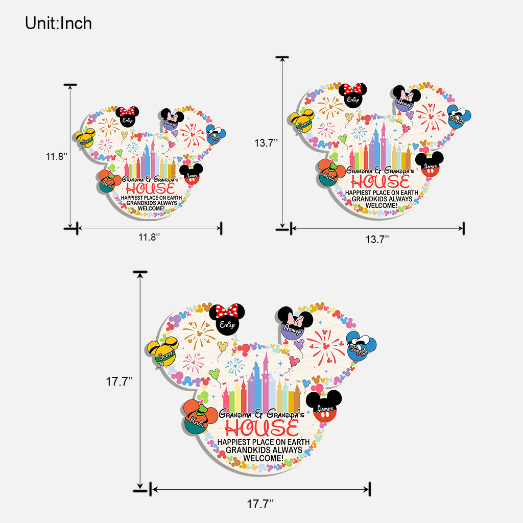 Happiest Place On Earth Grandkids Always Welcome - Personalized Mouse Custom Shaped Wood Sign