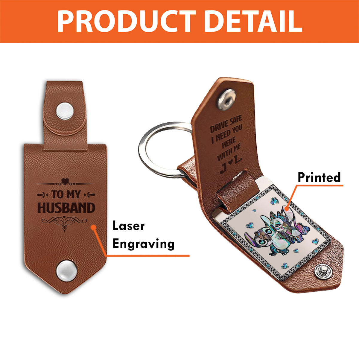 Drive Safe I Need You Ohana Couple - Personalized Ohana Leather Photo Keychain