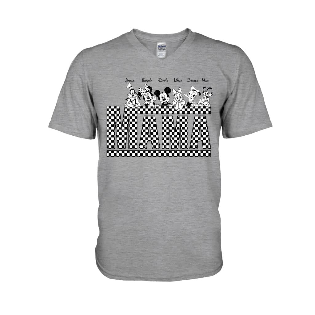 Vintage Checkered Mama Dada Mini Grandma Grandpa - Personalized Mouse T-shirt And Hoodie