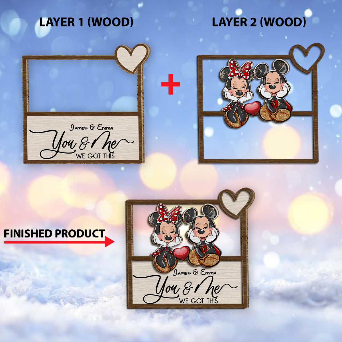 You And Me We Got This Magic Mouse Ears - Personalized Mouse 2 Layered Wood Sign / Wood Plaque