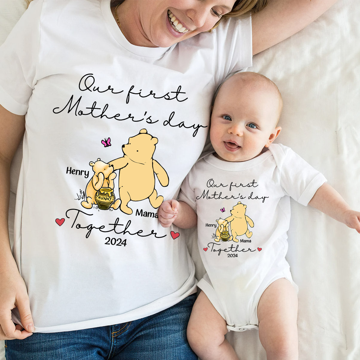 Our First Mother's Day Together - Personalized Mouse T-shirt And Baby Onesie