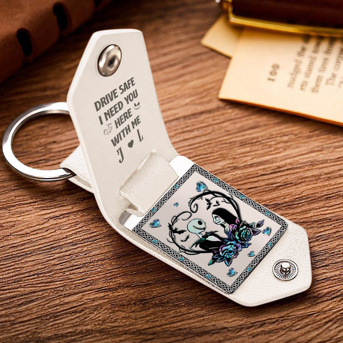 Drive Safe I Need You Nightmare Couple - Personalized Nightmare Leather Photo Keychain