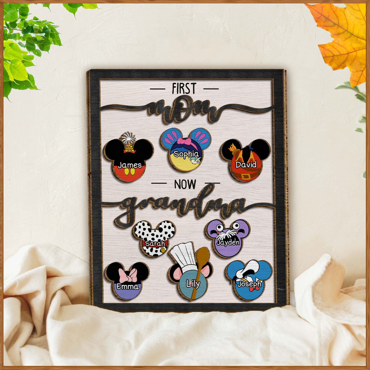 First Mom Now Grandma Mouse Ears - Personalized Mouse 2 Layered Wood Sign / Wood Plaque