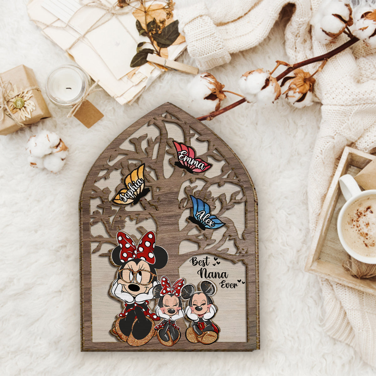 Best Nana Ever Butterflies Mouse Ears - Personalized Mouse 2 Layered Wood Sign / Wood Plaque