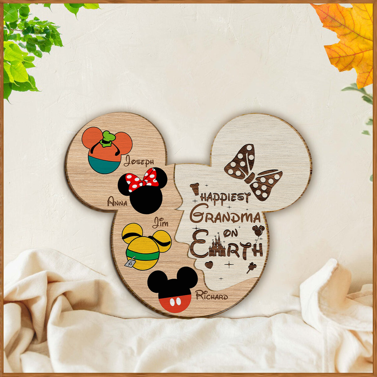 Happiest Grandma/ Nana/ Mom... On Earth - Personalized Mouse 2 Layered Wood Sign / Wood Plaque