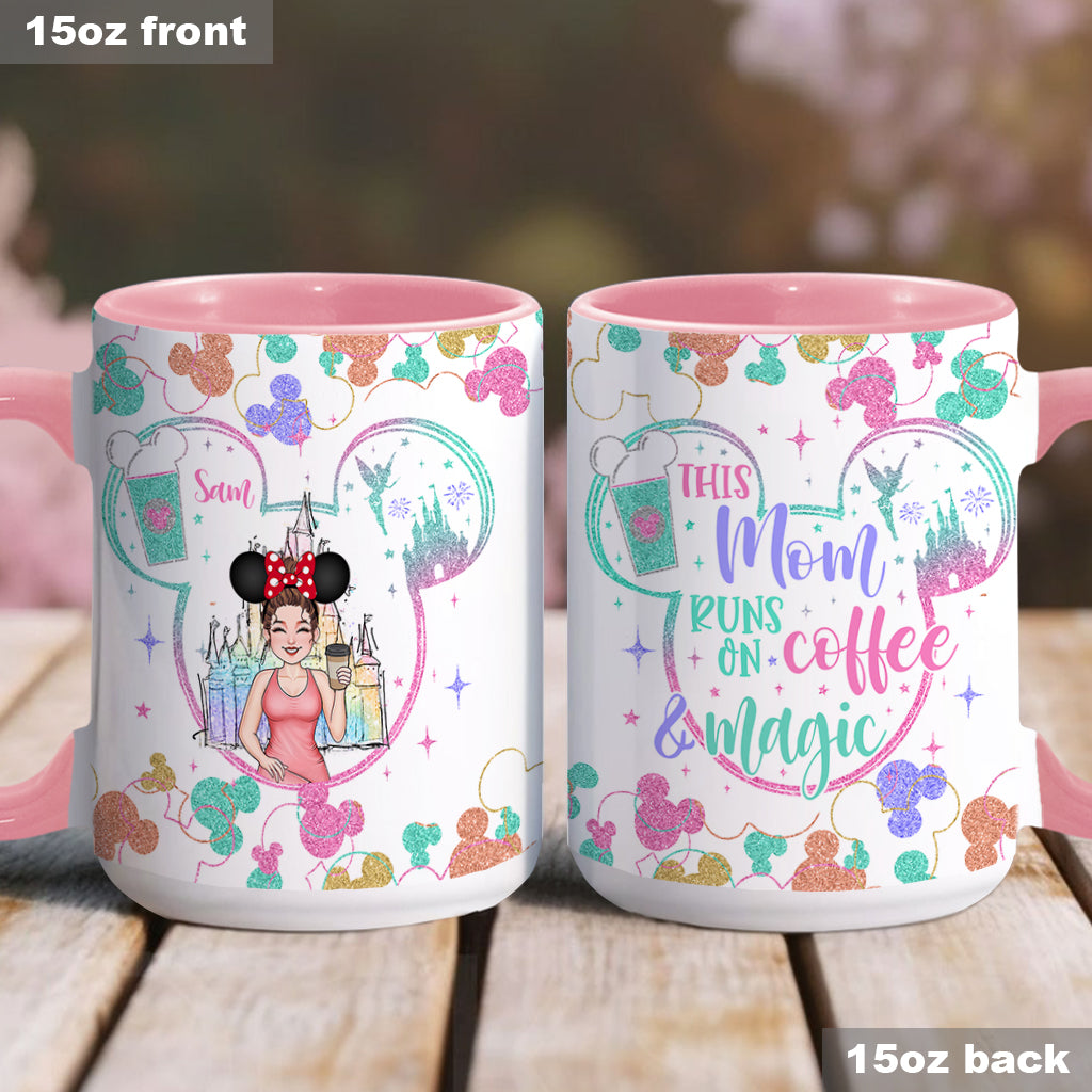 This Mom Runs On Coffee Magic - Personalized Mouse Accent Mug