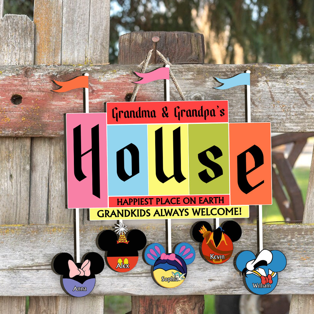 Happiest Place On Earth Grandkids Always Welcome - Personalized Mouse Custom Shaped Wood Sign