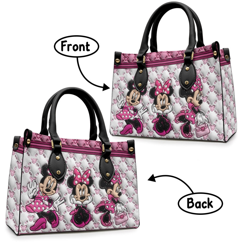 Pink Magic WIth Any Name - Personalized Mouse Leather Handbag