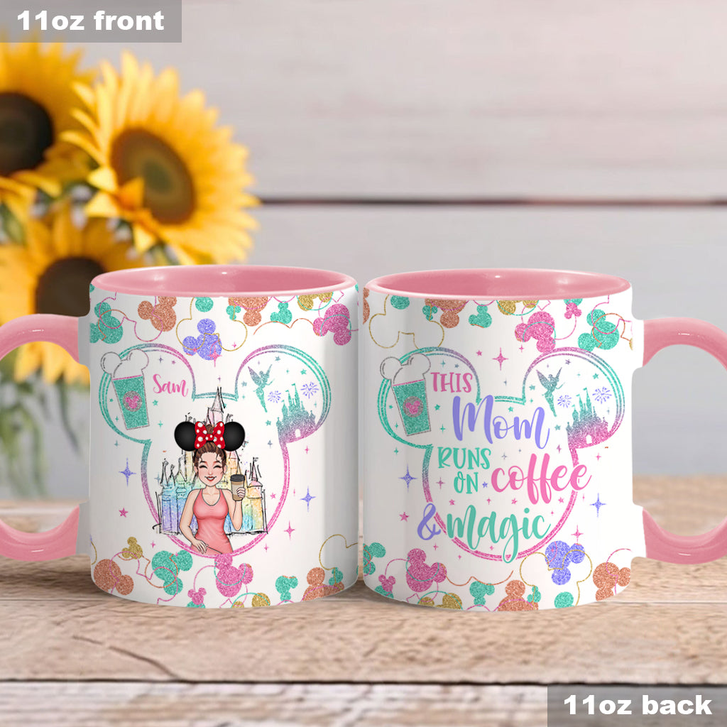 This Mom Runs On Coffee Magic - Personalized Mouse Accent Mug