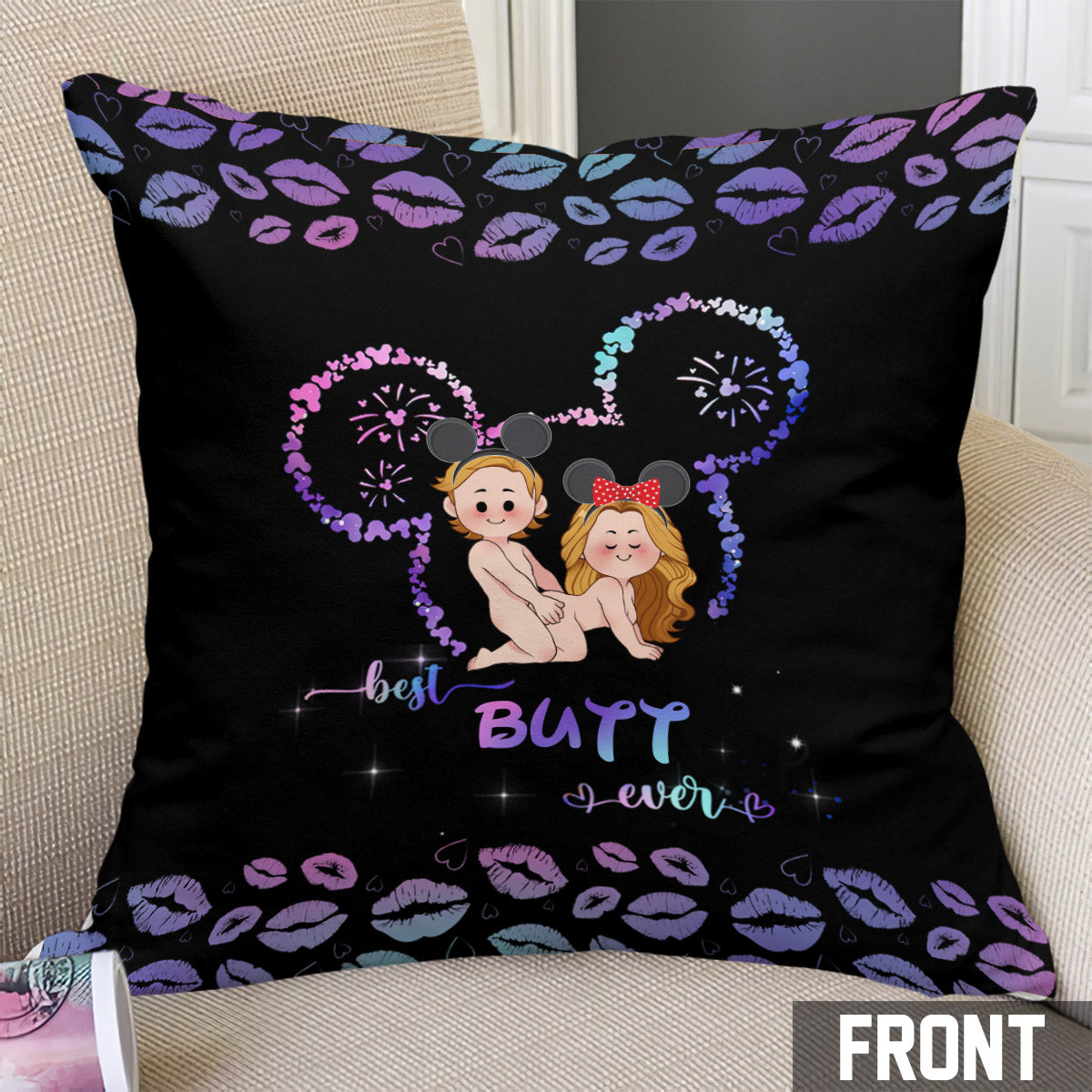 Best Butt Ever Mouse Ears Naughty - Personalized Mouse Throw Pillow