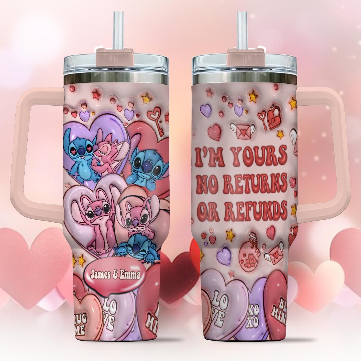 I'm Yours No Returns Or Refunds Ohana Couple - Personalized Ohana Tumbler With Handle