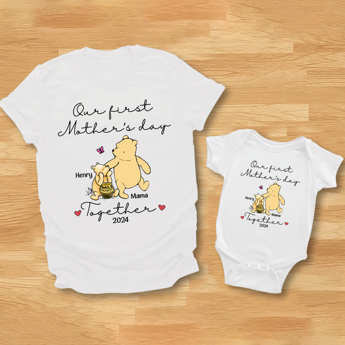 Our First Mother's Day Together - Personalized Mouse T-shirt And Baby Onesie