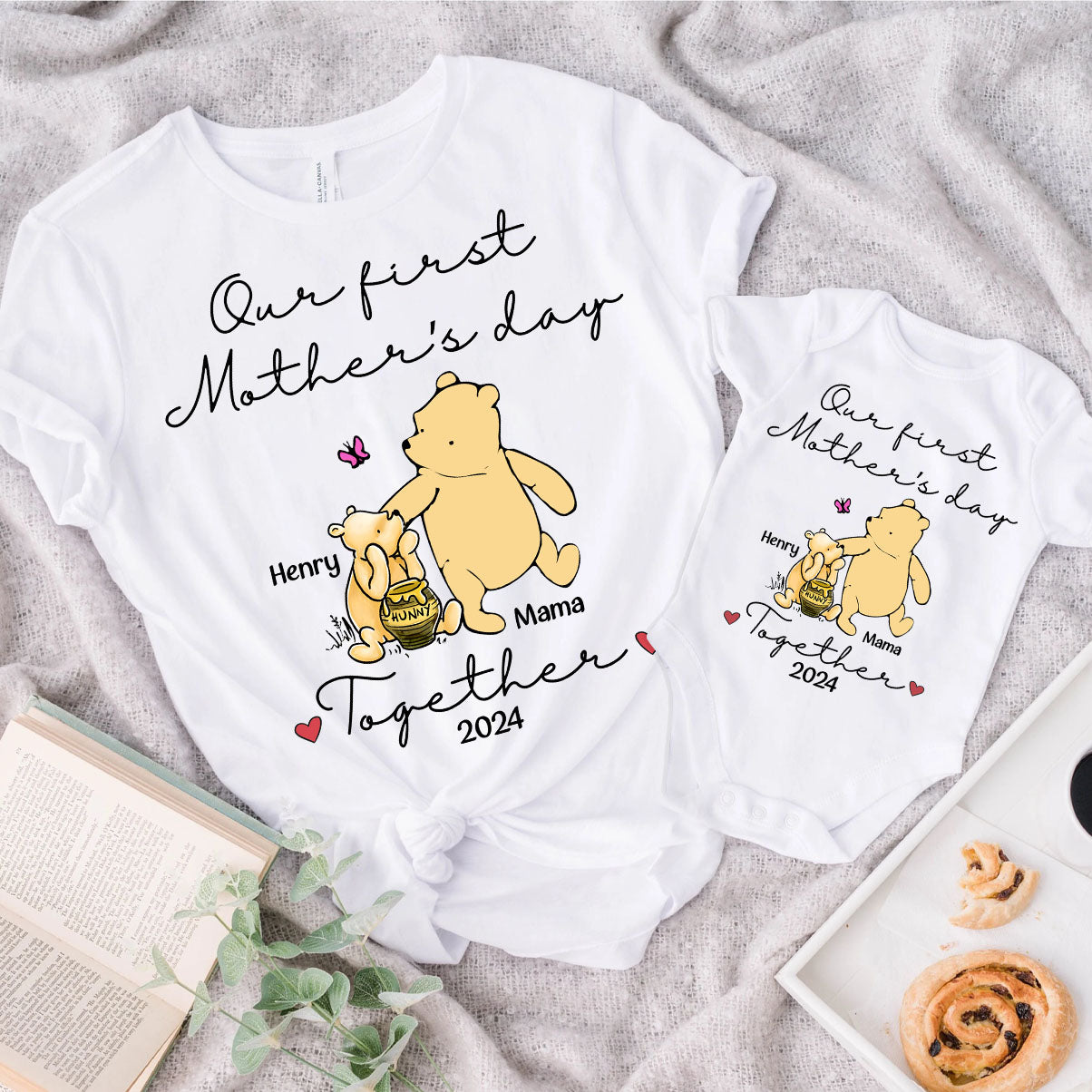 Our First Mother's Day Together - Personalized Mouse T-shirt And Baby Onesie