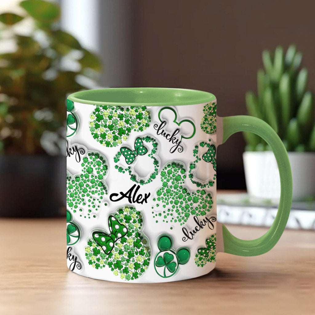 Lucky Mouse Ears Shamrocks - Personalized Mouse Accent Mug