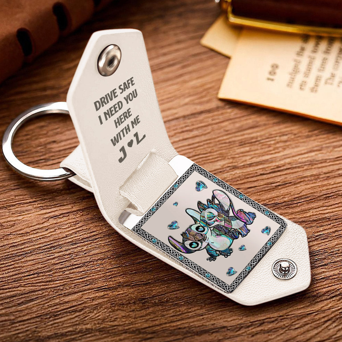 Drive Safe I Need You Ohana Couple - Personalized Ohana Leather Photo Keychain