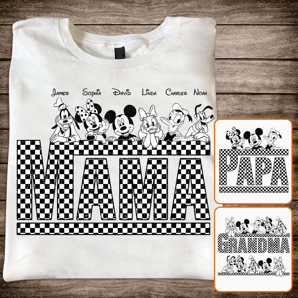 Vintage Checkered Mama Dada Mini Grandma Grandpa - Personalized Mouse T-shirt And Hoodie