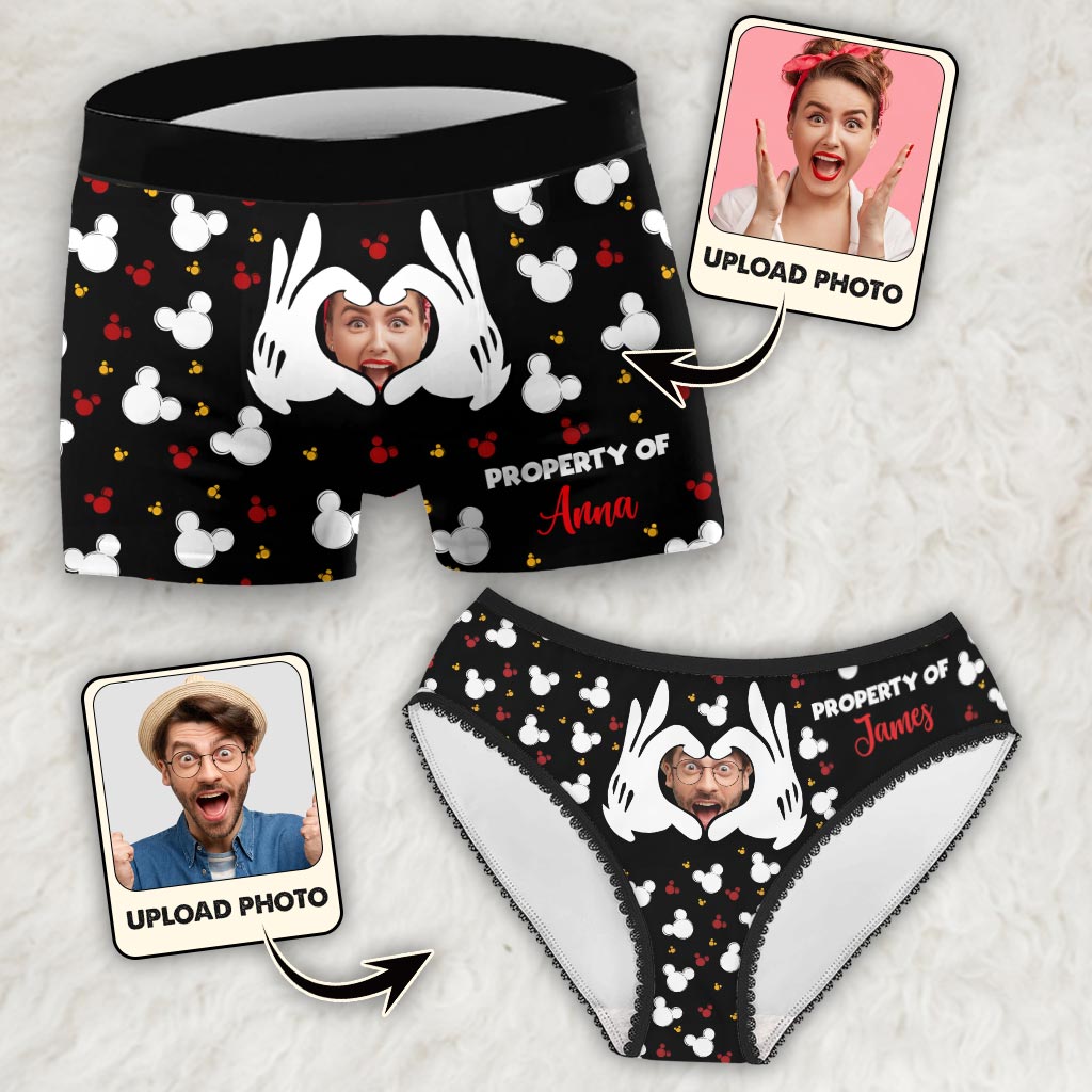 Property Of Him/Her - Personalized Mouse Lace Border Women Briefs And Men’s Boxer Briefs