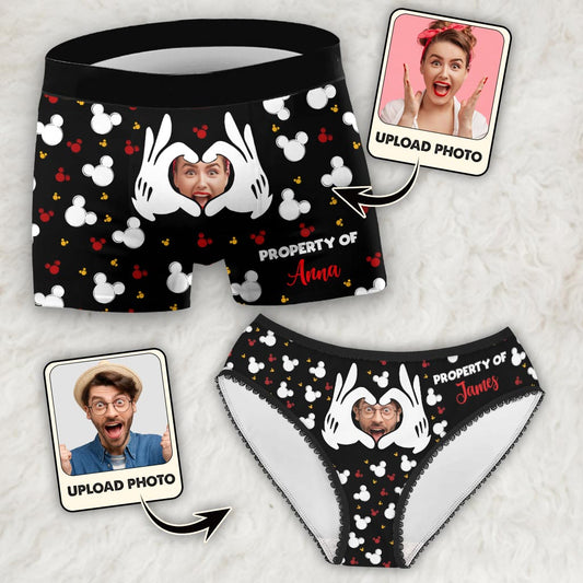 Property Of Him/Her - Personalized Mouse Lace Border Women Briefs And Men’s Boxer Briefs