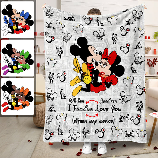 I Love You Mouse Couple - Personalized Mouse Blanket