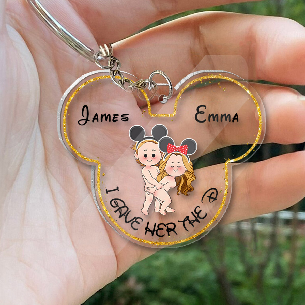 I Wanted The D I Gave Her The D Mouse Ears Couple - Personalized Mouse Transparent Keychain
