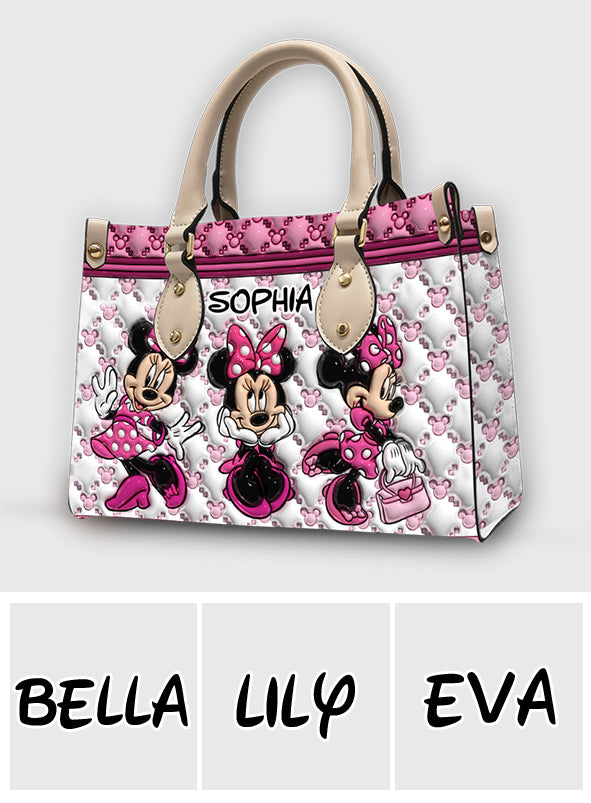 Pink Magic WIth Any Name - Personalized Mouse Leather Handbag