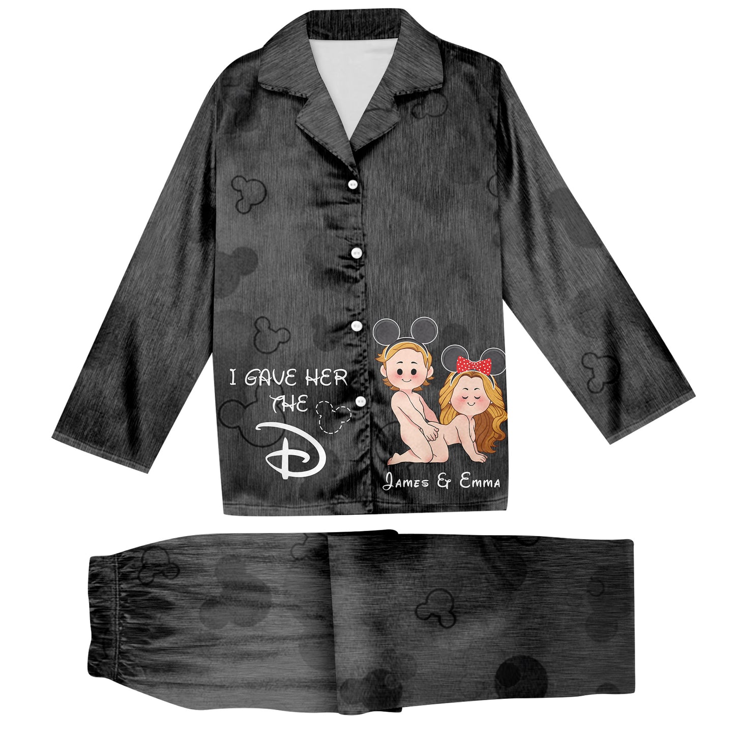 I Wanted The D I Gave Her The D Mouse Ears Couple - Personalized Mouse Button Down Pajamas