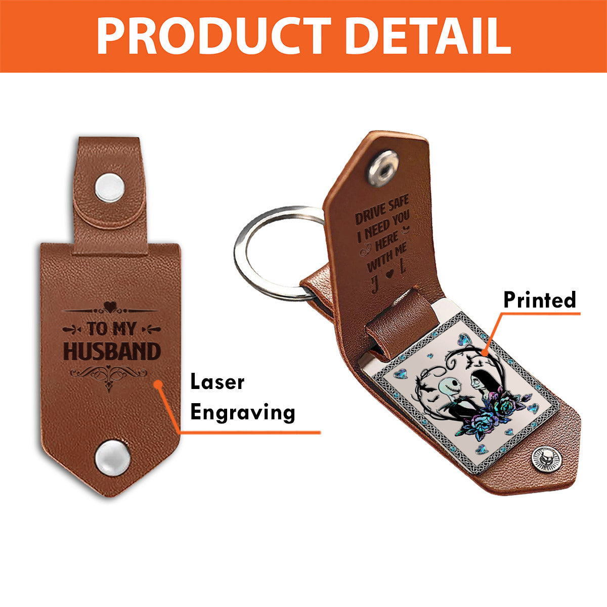 Drive Safe I Need You Nightmare Couple - Personalized Nightmare Leather Photo Keychain