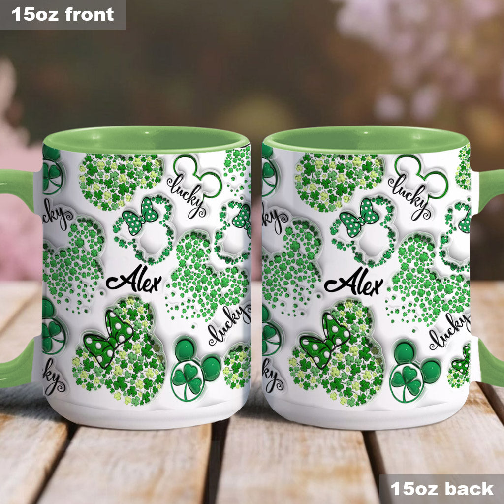 Lucky Mouse Ears Shamrocks - Personalized Mouse Accent Mug
