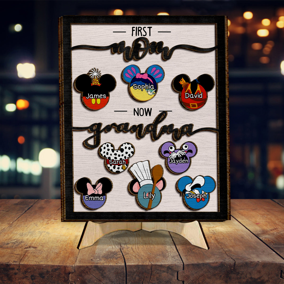 First Mom Now Grandma Mouse Ears - Personalized Mouse 2 Layered Wood Sign / Wood Plaque