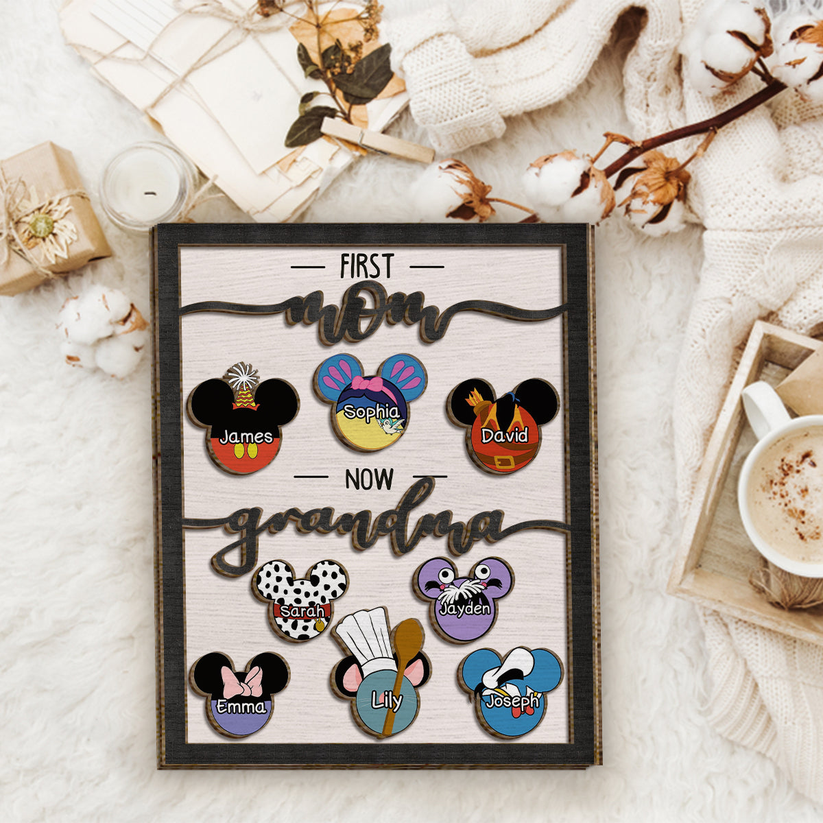 First Mom Now Grandma Mouse Ears - Personalized Mouse 2 Layered Wood Sign / Wood Plaque