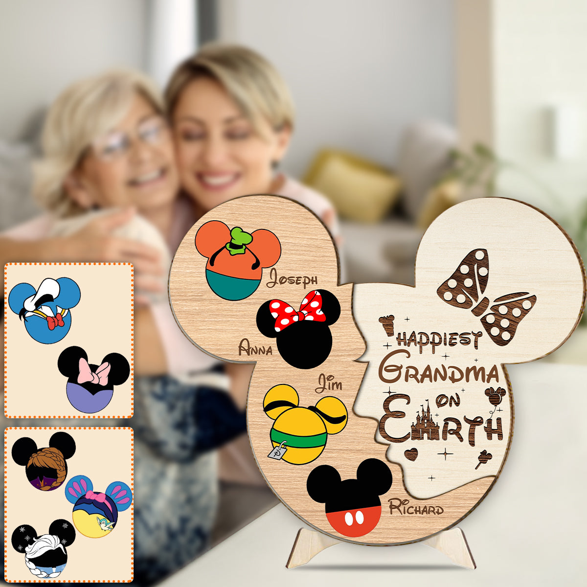Happiest Grandma/ Nana/ Mom... On Earth - Personalized Mouse 2 Layered Wood Sign / Wood Plaque