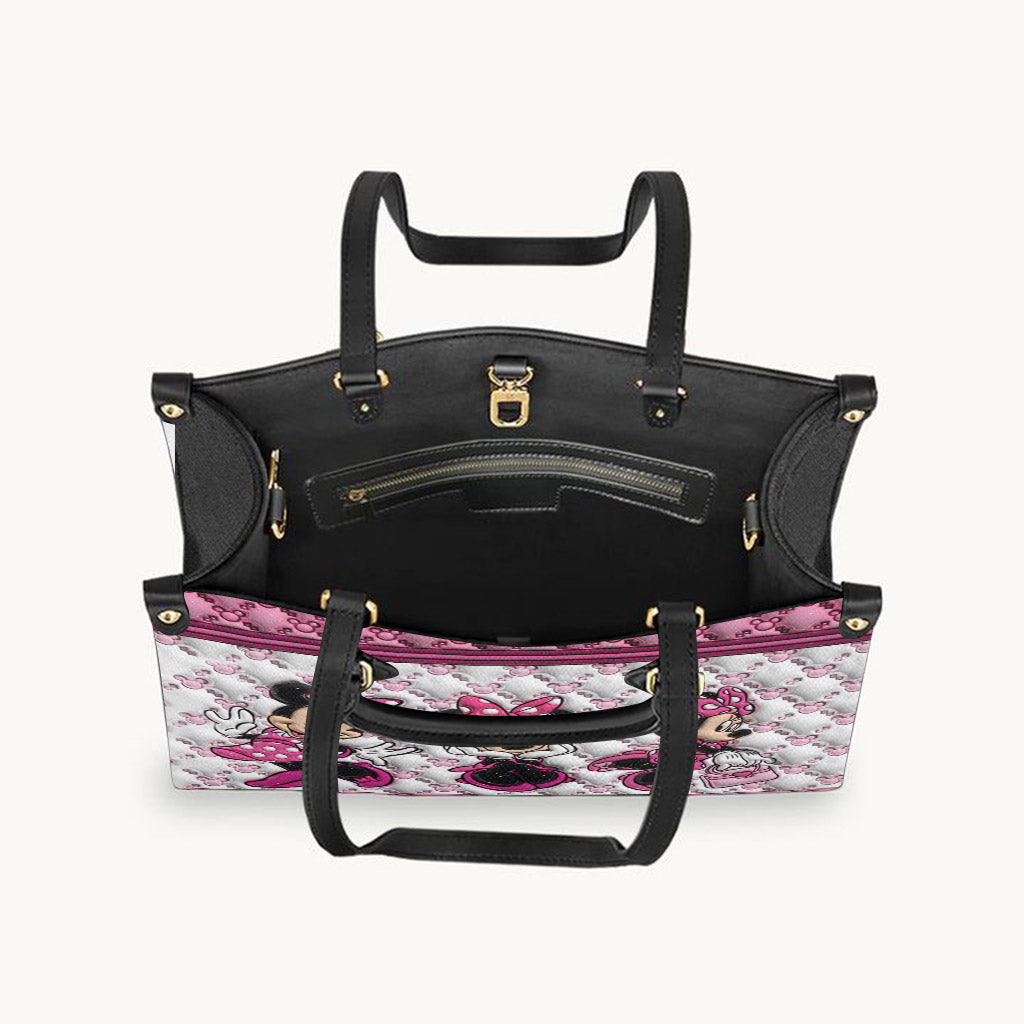 Pink Magic WIth Any Name - Personalized Mouse Leather Handbag