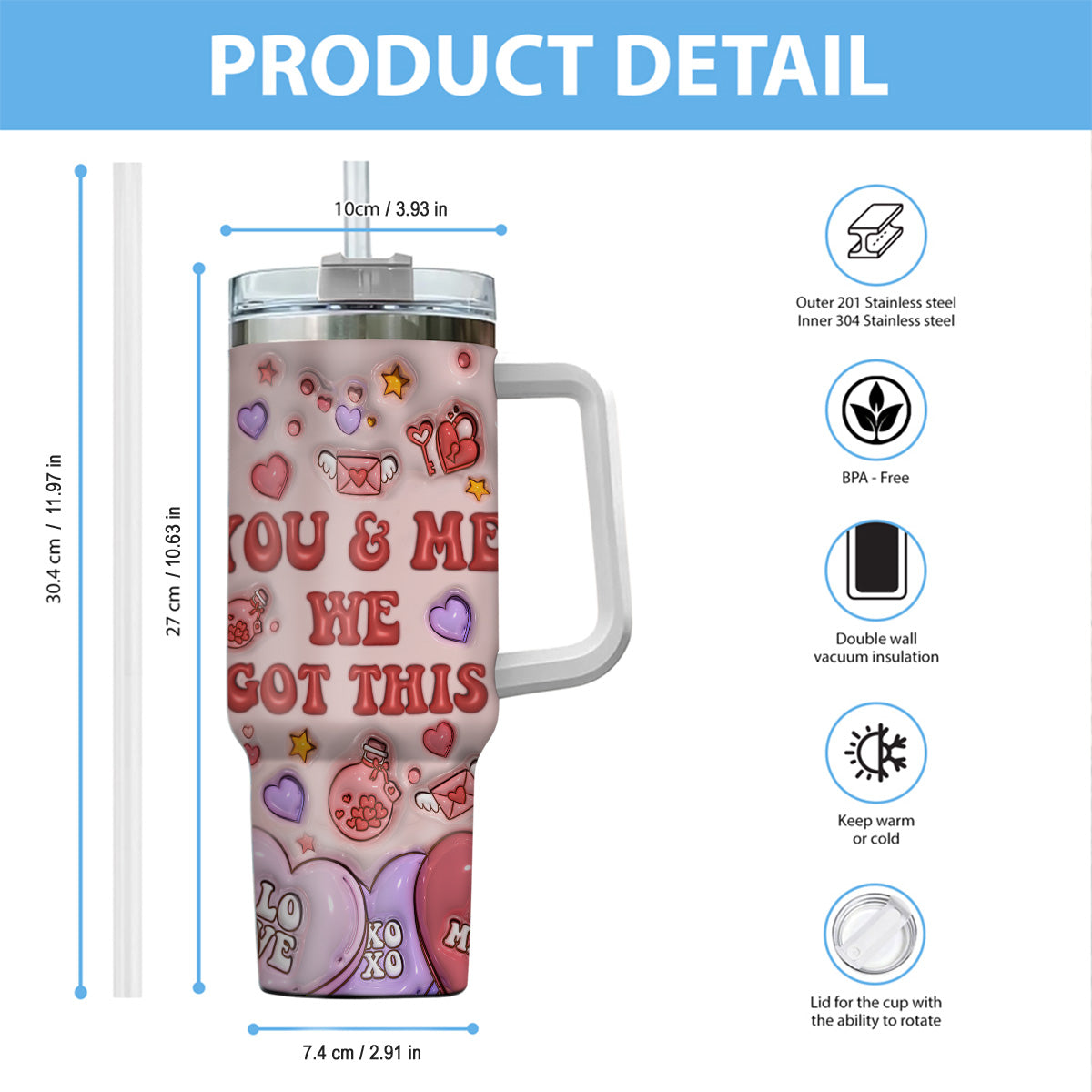 You And Me We Got This Mouse Ears Couple - Personalized Mouse Tumbler With Handle