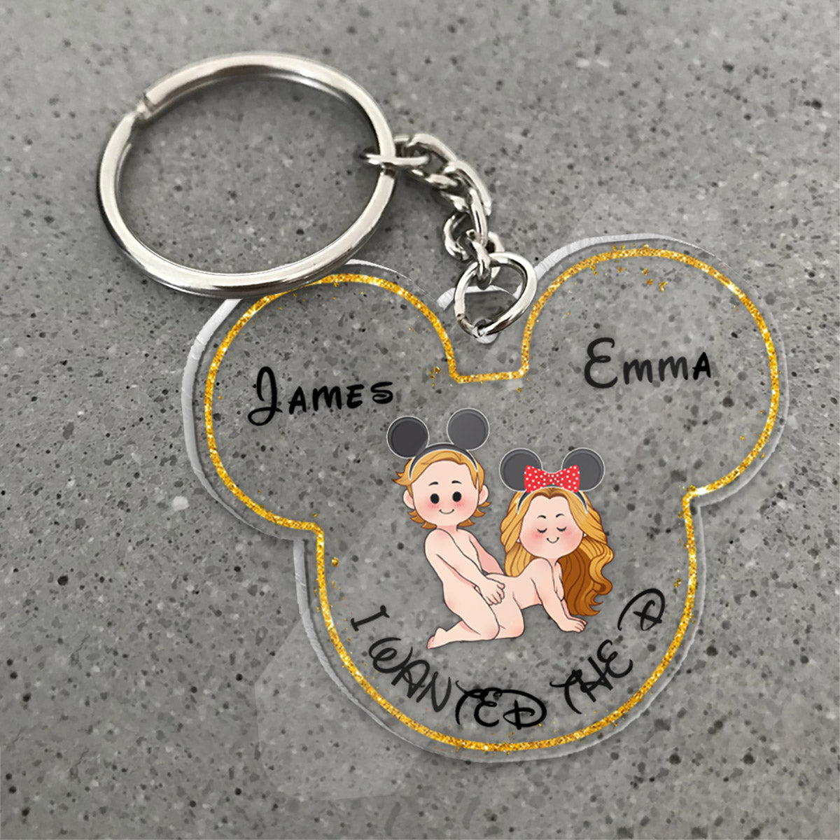 I Wanted The D I Gave Her The D Mouse Ears Couple - Personalized Mouse Transparent Keychain