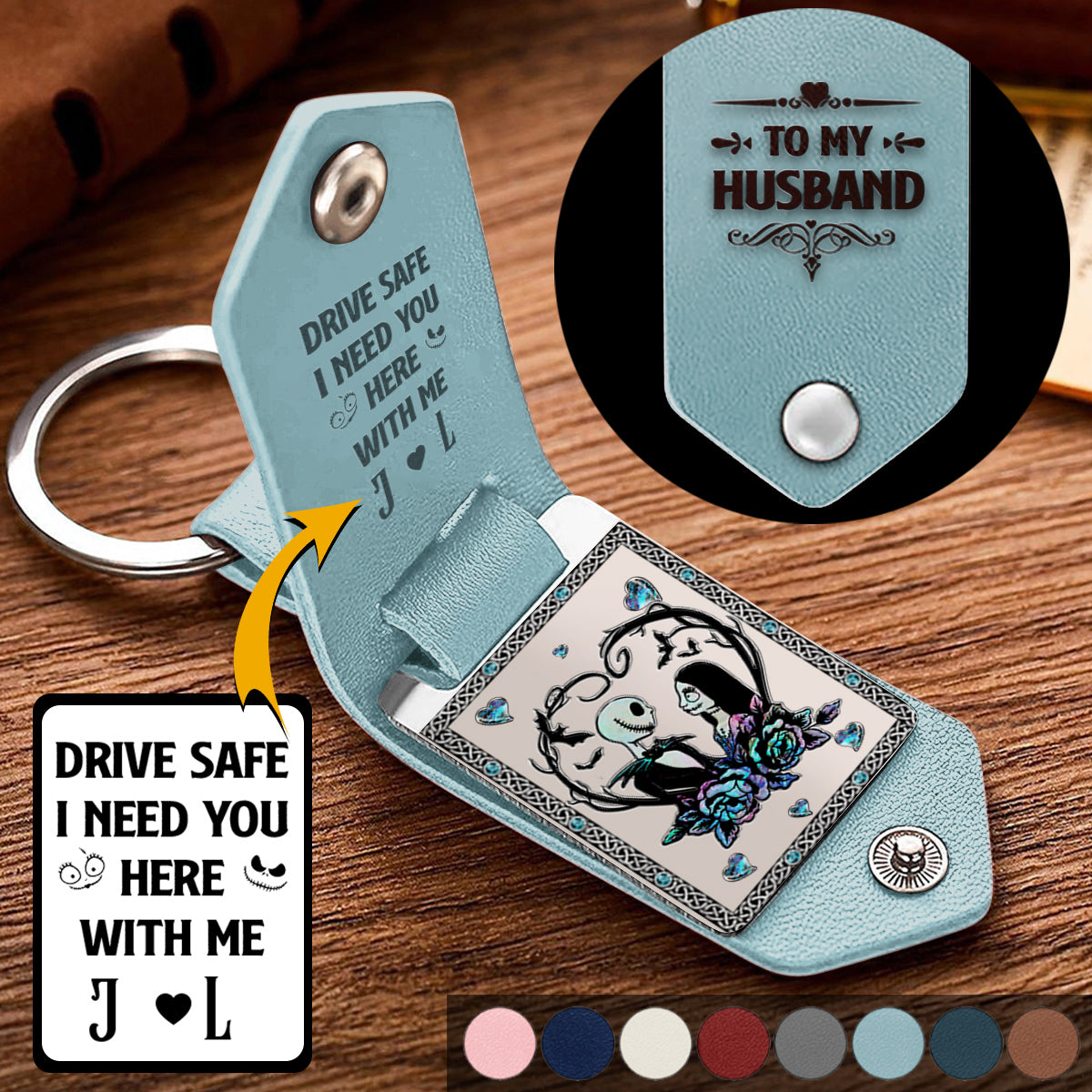 Drive Safe I Need You Nightmare Couple - Personalized Nightmare Leather Photo Keychain