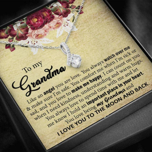 To My Grandma Grandma Gift From Granddaughter/Grandson Grandmother Gift - Grandma Petite Ribbon Necklace 0921