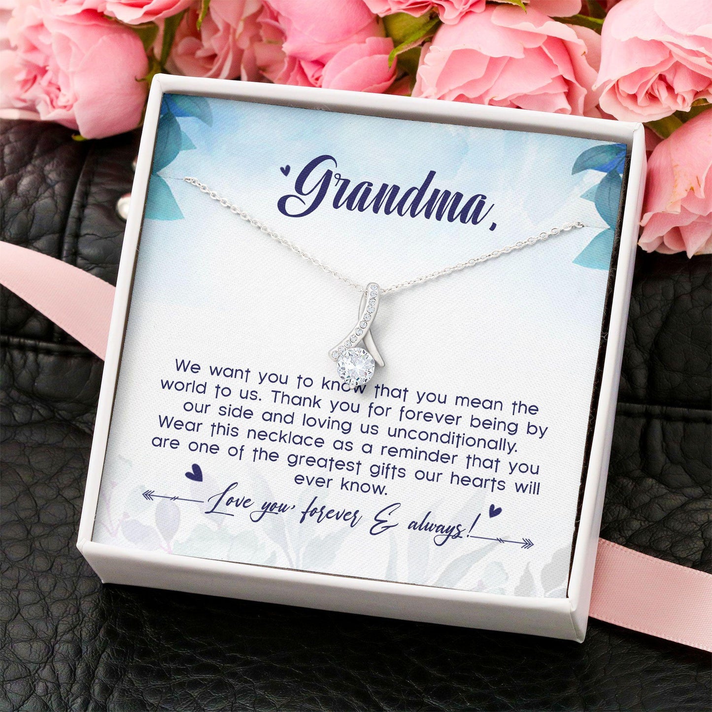 Grandma Gift Mothers Day Beauty - Grandma Petite Ribbon Necklace 0921