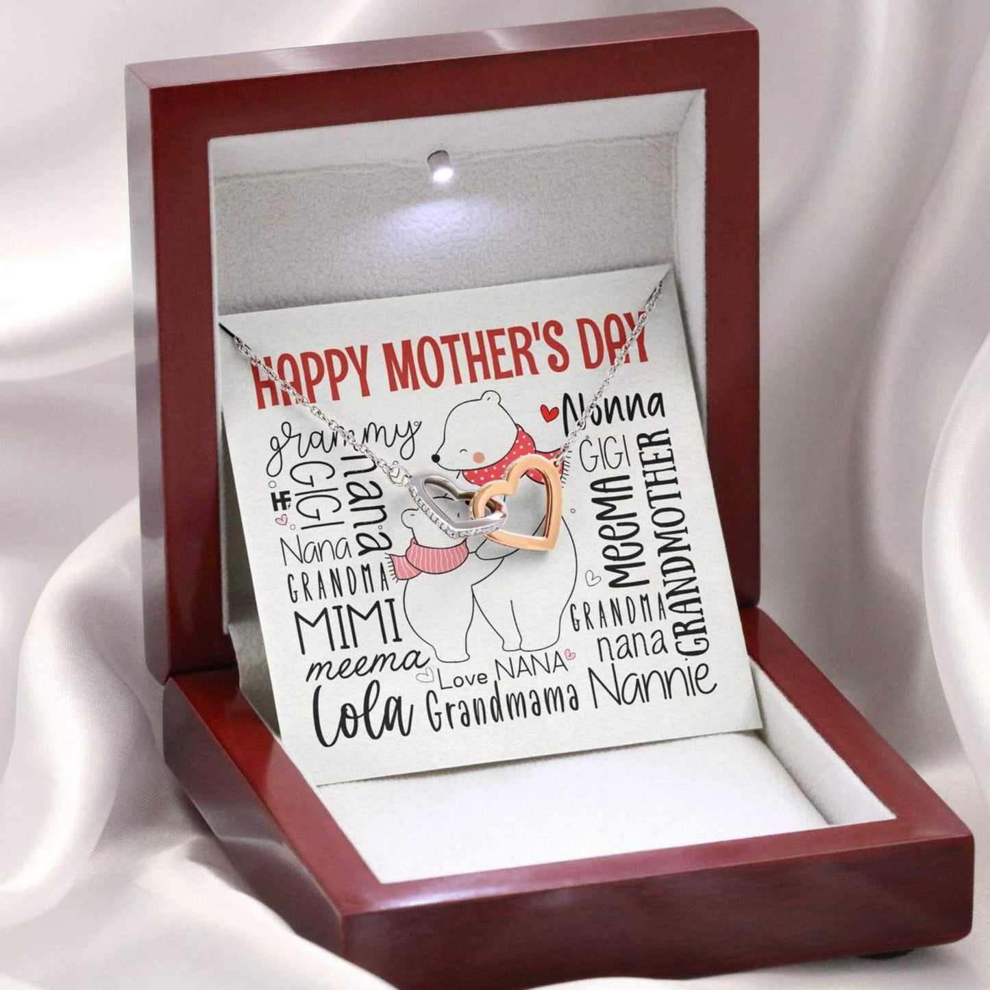 For Your Dear Grandma With Cute Polar Bear On Mothers Day - Grandma Two Hearts Necklace 0921
