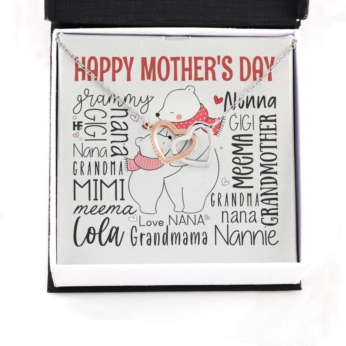 For Your Dear Grandma With Cute Polar Bear On Mothers Day - Grandma Two Hearts Necklace 0921